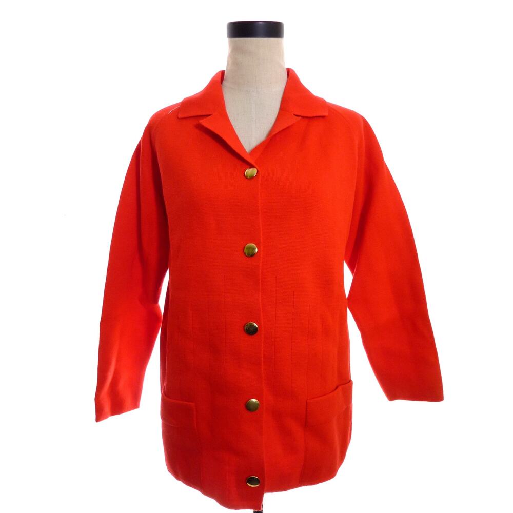 Vintage Fashionelle Red Knit Cardigan Jacket Gold Button Women's Medium